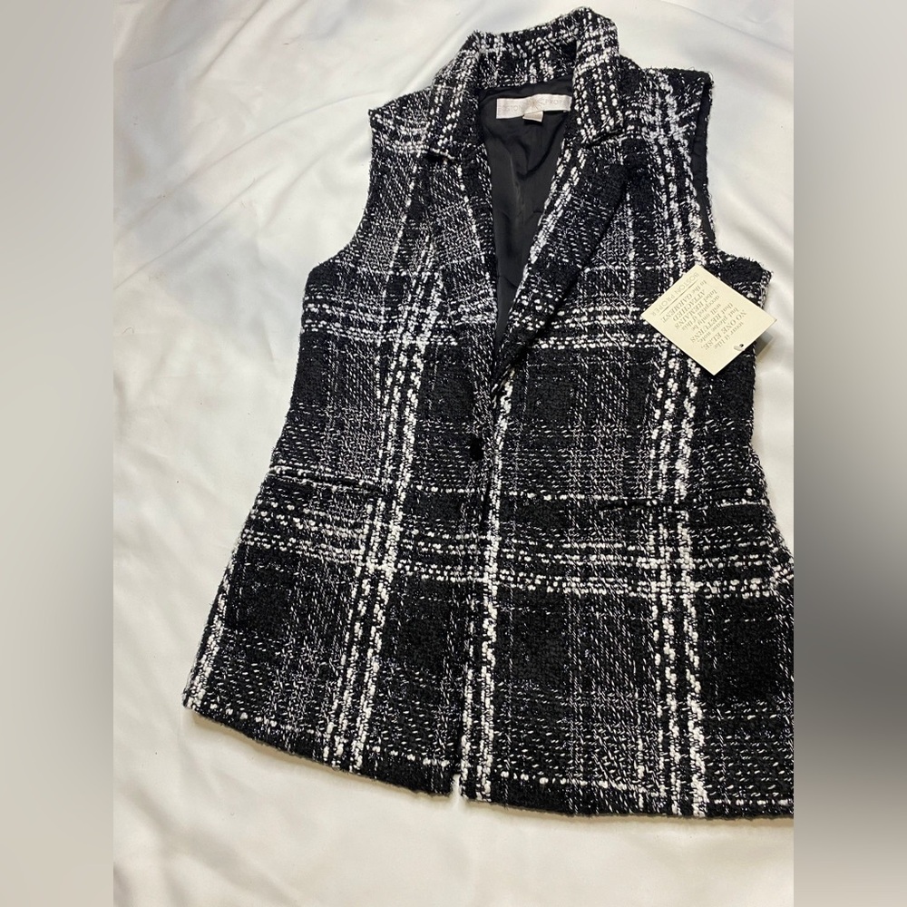 Boston Proper Black and White Plaid Blazer Vest
